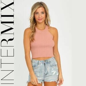 Intermix Rivington High Neck Knit Cami Halter Sweater Tank Blush Small